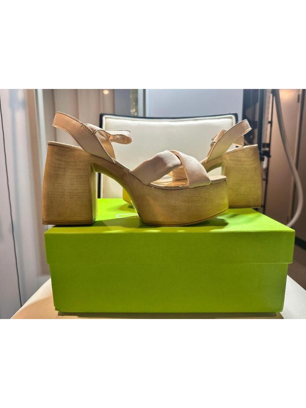 Sam Edelman Suzannah Ivory Leather Platform Sandals Wood Heel Size 9M - Picture 2 of 7